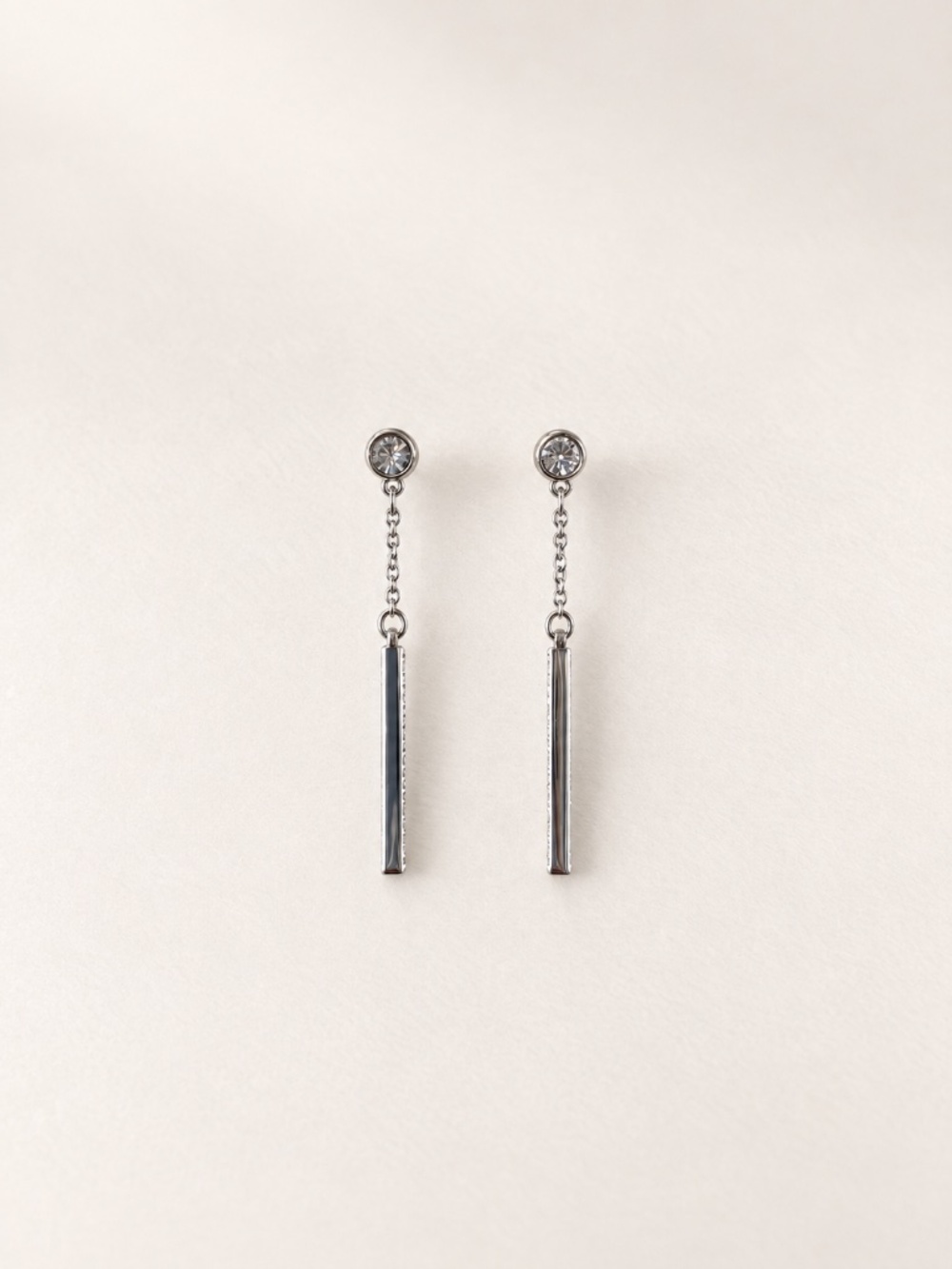 Swarovski Bar Drop Earrings Silver Tone Linear Dangle